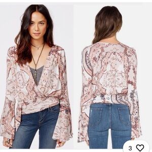 Free People Paisley Wrap Blouse in Pink and Cream